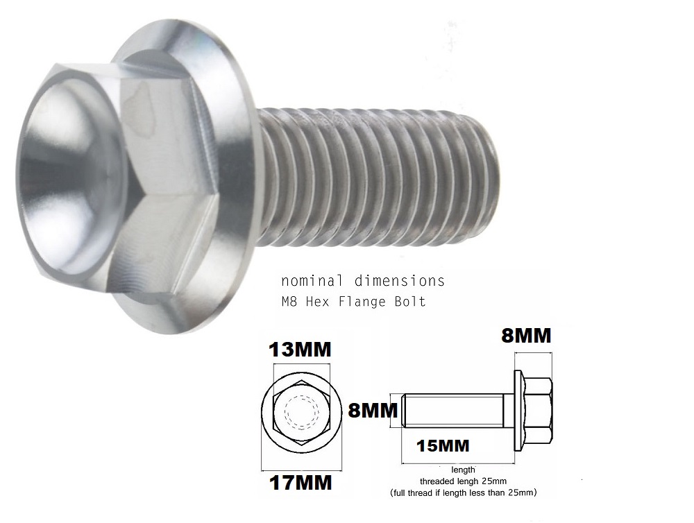 M8X15MM 1.25 THREAD PITCH TITANIUM FLANGE 13MM HEX BOLT GRADE 5